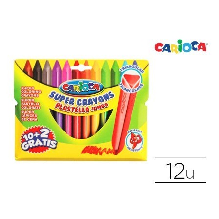 LAPICES DE CERA CARIOCA JUMBO TRIANGULAR CAJA DE 12 COLORES SURTIDOS