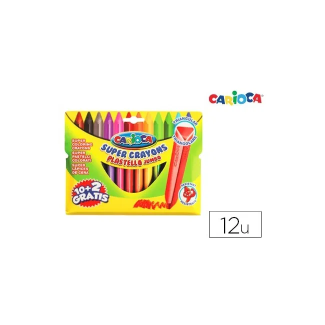LAPICES DE CERA CARIOCA JUMBO TRIANGULAR CAJA DE 12 COLORES SURTIDOS