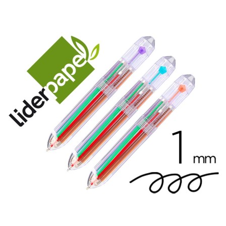 BOLIGRAFO LIDERPAPEL 10 EN 1 CUERPO TRANSPARENTE 10 COLORES 1 MM RE...