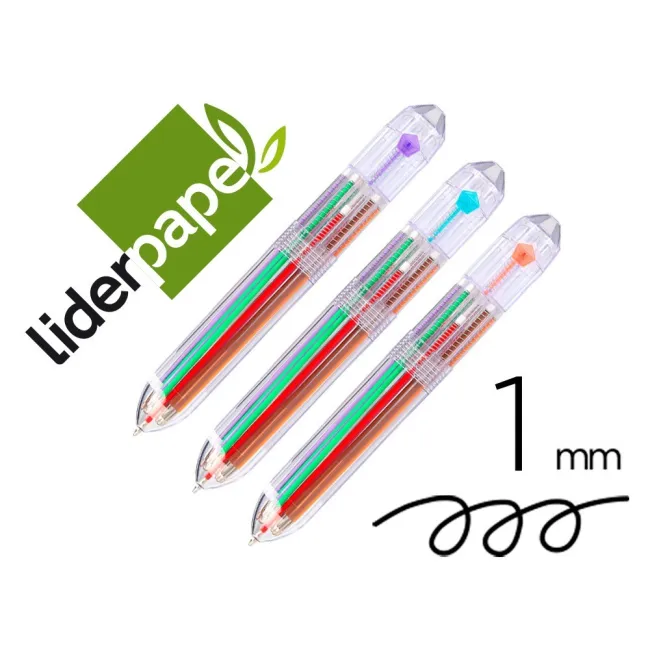 BOLIGRAFO LIDERPAPEL 10 EN 1 CUERPO TRANSPARENTE 10 COLORES 1 MM RE...