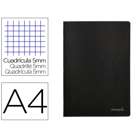 LIBRETA LIDERPAPEL TAPA NEGRA A4 80 HOJAS 60G/M2 CUADRO 5MM CON DOB...