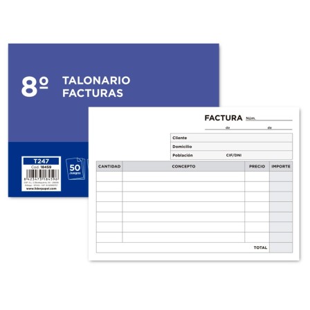 TALONARIO LIDERPAPEL FACTURAS 8º ORIGINAL Y COPIA T247 APAISADO SIN...