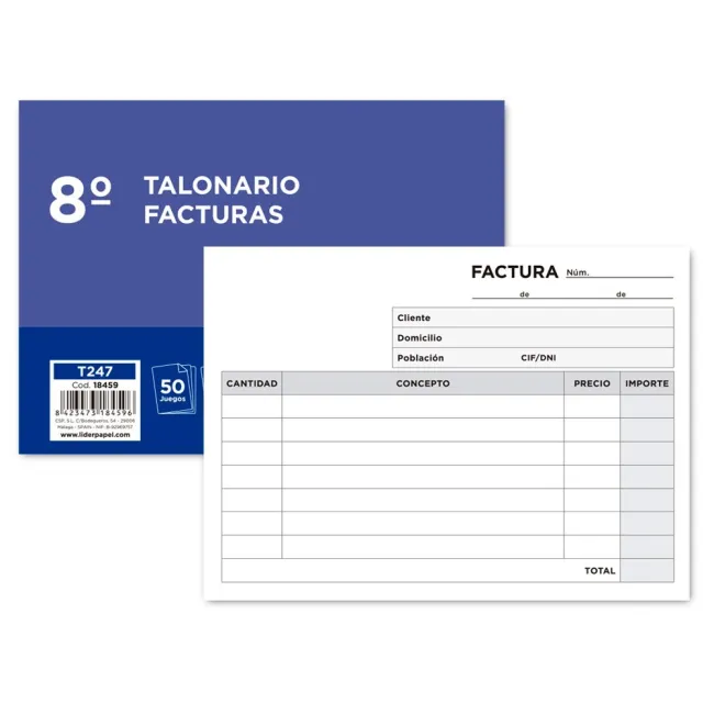 TALONARIO LIDERPAPEL FACTURAS 8º ORIGINAL Y COPIA T247 APAISADO SIN...
