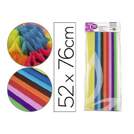 PAPEL SEDA LIDERPAPEL 52X76CM 18G/M2 BOLSA DE 10 HOJAS COLORES SURT...
