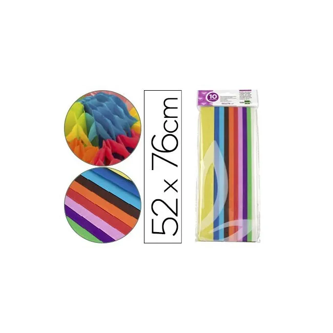 PAPEL SEDA LIDERPAPEL 52X76CM 18G/M2 BOLSA DE 10 HOJAS COLORES SURT...