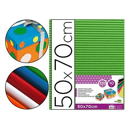 CARTON ONDULADO LIDERPAPEL 50 X 70CM 320G/M2 VERDE HOJA