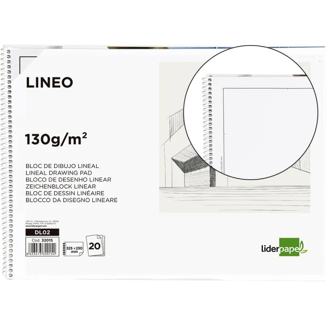 BLOC DIBUJO LIDERPAPEL LINEAL ESPIRAL 230X325MM 20 HOJAS 130G/M2 CO...