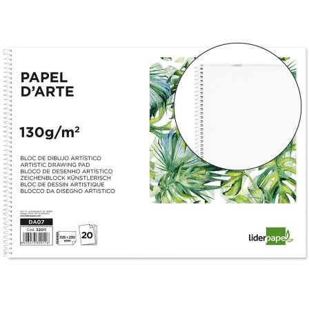 BLOC DIBUJO LIDERPAPEL ARTISTICO ESPIRAL 230X325MM 20 HOJAS 130G/M2...