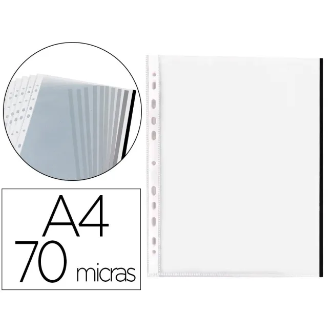 FUNDA MULTITALADRO Q-CONNECT DIN A4 70 MC PP CRISTAL CON BORDE NEGR...