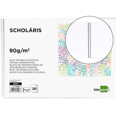 BLOC DIBUJO LIDERPAPEL ESCOLAR ESPIRAL 230X325MM 20 HOJAS 90G M2 SI...
