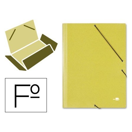 CARPETA LIDERPAPEL GOMAS FOLIO 3 SOLAPAS CARTON SIMIL PRESPAN AMARILLA