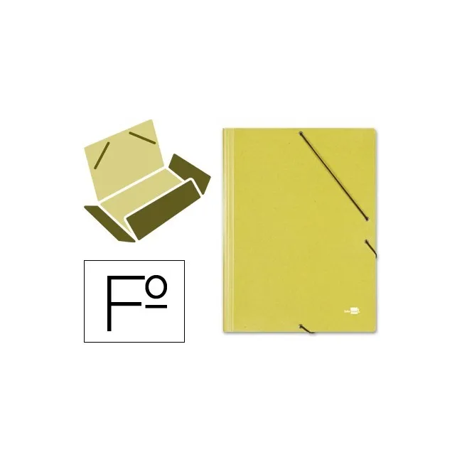 CARPETA LIDERPAPEL GOMAS FOLIO 3 SOLAPAS CARTON SIMIL PRESPAN AMARILLA