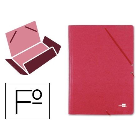 CARPETA LIDERPAPEL GOMAS FOLIO 3 SOLAPAS CARTON SIMIL PRESPAN ROJA