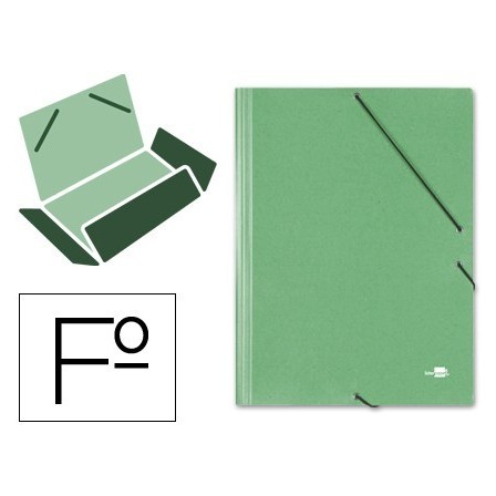 CARPETA LIDERPAPEL GOMAS FOLIO 3 SOLAPAS CARTON SIMIL PRESPAN VERDE