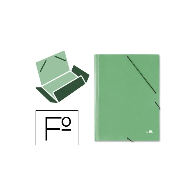 CARPETA LIDERPAPEL GOMAS FOLIO 3 SOLAPAS CARTON SIMIL PRESPAN VERDE