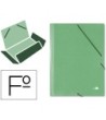 CARPETA LIDERPAPEL GOMAS FOLIO 3 SOLAPAS CARTON SIMIL PRESPAN VERDE