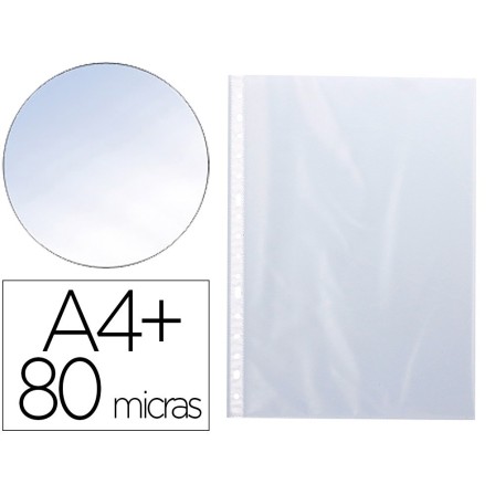 FUNDA MULTITALADRO Q-CONNECT A4+ 80 MC CRISTAL BOLSA DE 10 UNIDADES