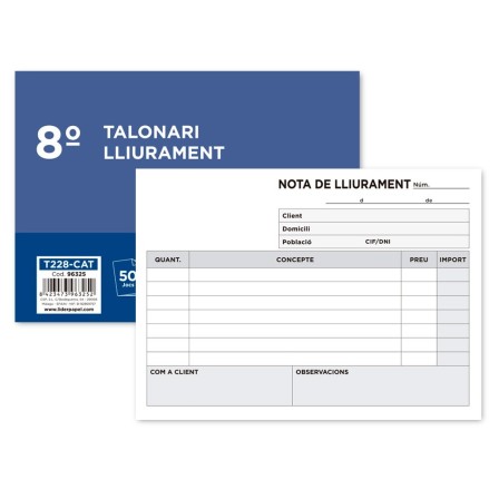 TALONARIO LIDERPAPEL ENTREGAS 8º ORIGINAL Y COPIA T228 APAISADO TEX...