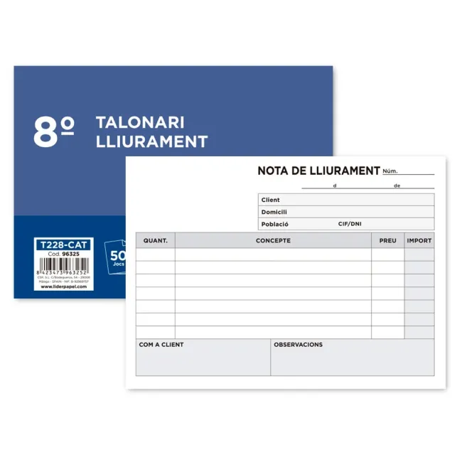TALONARIO LIDERPAPEL ENTREGAS 8º ORIGINAL Y COPIA T228 APAISADO TEX...
