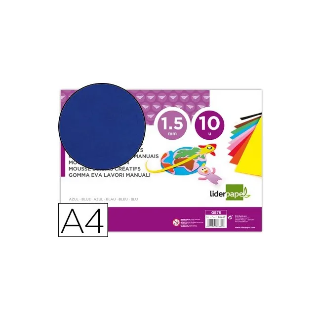 GOMA EVA LIDERPAPEL DIN A4 60G/M2 ESPESOR 1,5MM AZUL PAQUETE DE 10 ...