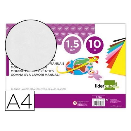 GOMA EVA LIDERPAPEL DIN A4 60G/M2 ESPESOR 1,5MM BLANCO PAQUETE DE 1...