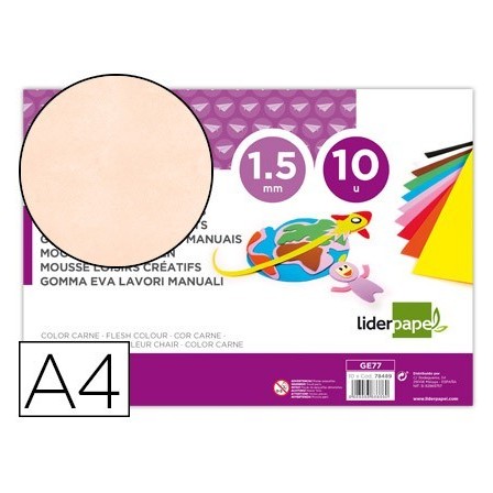 GOMA EVA LIDERPAPEL DIN A4 60G/M2 ESPESOR 1,5MM CARNE PAQUETE DE 10...