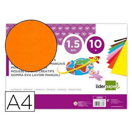 GOMA EVA LIDERPAPEL DIN A4 60G/M2 ESPESOR 1,5MM NARANJA PAQUETE DE ...