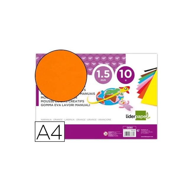 GOMA EVA LIDERPAPEL DIN A4 60G/M2 ESPESOR 1,5MM NARANJA PAQUETE DE ...
