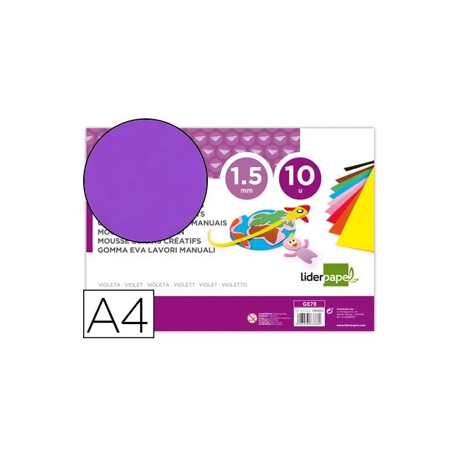 GOMA EVA LIDERPAPEL DIN A4 60G/M2 ESPESOR 1,5MM VIOLETA PAQUETE DE ...