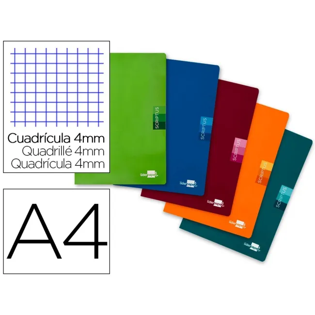 LIBRETA LIDERPAPEL SCRIPTUS A4 48 HOJAS 90G/M2 CUADRO 4MM CON MARGEN