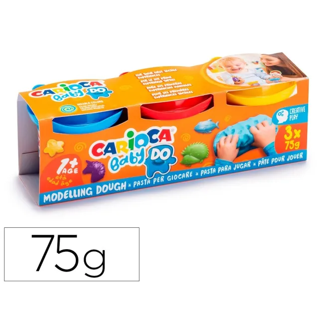 PASTA DE MODELAR CARIOCA BABY DOUGH BOTE 75 G SET DE 3 COLORES SURT...