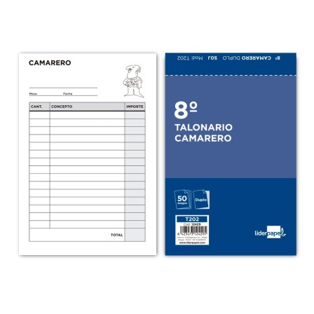 TALONARIO LIDERPAPEL CAMARERO 8º ORIGINAL Y COPIA T202