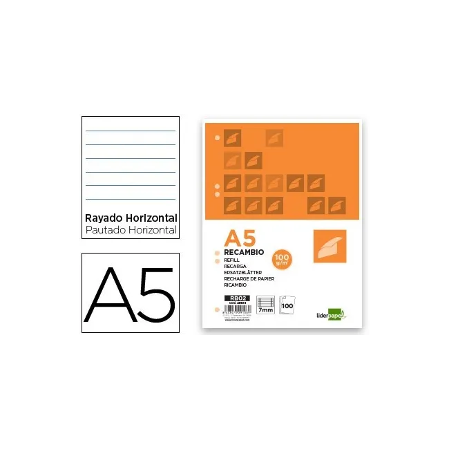 RECAMBIO LIDERPAPEL A5 100 HOJAS 100G/M2 HORIZONTAL CON MARGEN 6 TA...