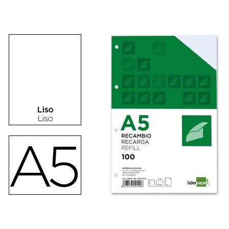 RECAMBIO LIDERPAPEL DIN-A5 100 H LISO 6 TALADROS CON MARGEN PAPEL 1...