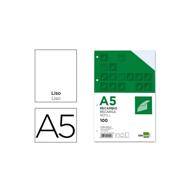 RECAMBIO LIDERPAPEL DIN-A5 100 H LISO 6 TALADROS CON MARGEN PAPEL 1...