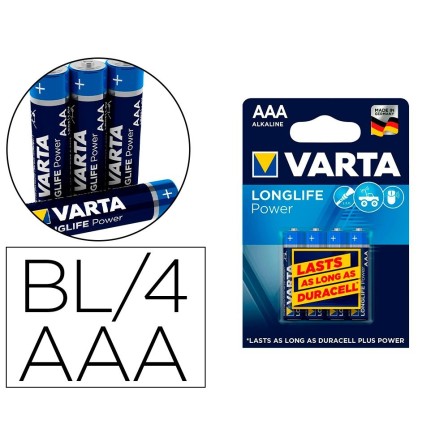 PILA VARTA ALCALINA LONGLIFE POWER AAA TIPO LR-03 BLISTER DE 4 UNID...