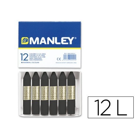 LAPICES CERA MANLEY UNICOLOR NEGRO -CAJA DE 12 N.30
