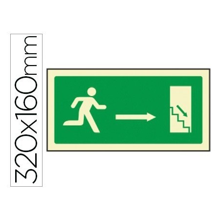 PICTOGRAMA SYSSA SEÑAL DE SALIDA EMERGENCIA DERECHA ESCALERA BAJAND...
