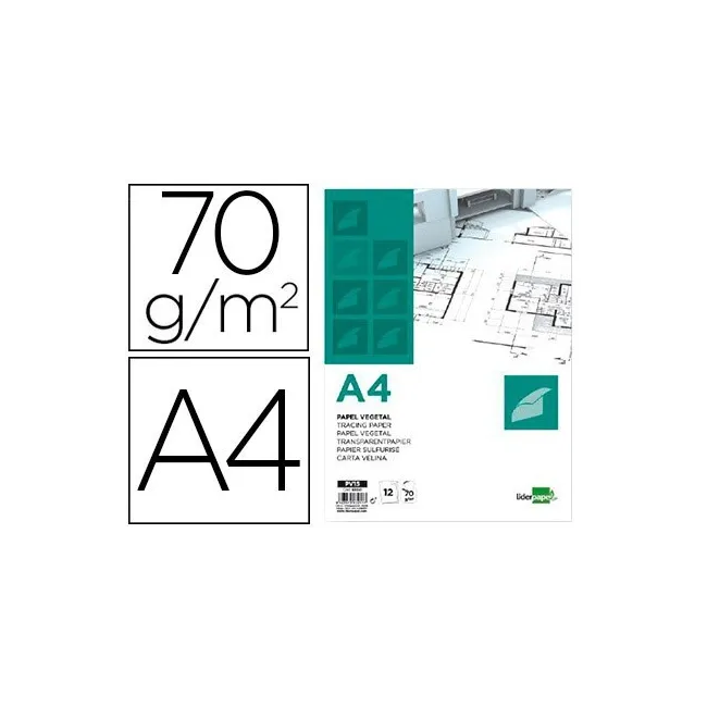 PAPEL DIBUJO LIDERPAPEL A4 210X297MM 70G/M2 VEGETAL SOBRE DE 12 HOJAS
