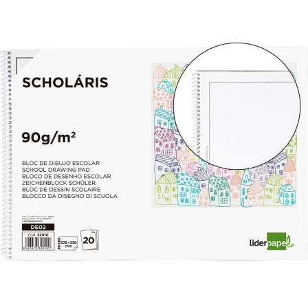 BLOC DIBUJO LIDERPAPEL ESCOLAR ESPIRAL 230X325MM 20 HOJAS 90G M2 CO...