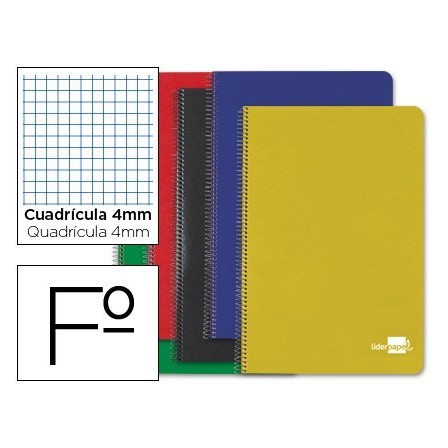 CUADERNO ESPIRAL LIDERPAPEL FOLIO TAPA DURA 80H 60 GR CUADRO 4MM CO...