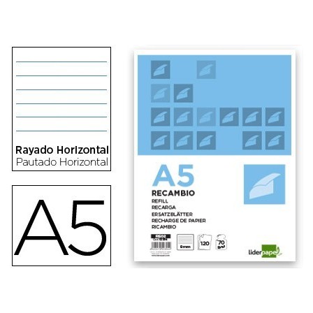 RECAMBIO LIDERPAPEL A5 120 HOJAS 80G/M2 HORIZONTAL SIN MARGEN 6 TAL...