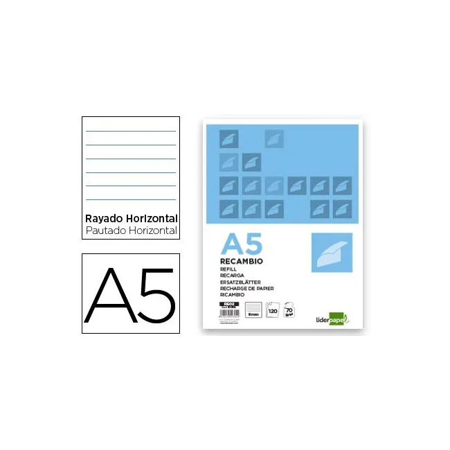 RECAMBIO LIDERPAPEL A5 120 HOJAS 80G/M2 HORIZONTAL SIN MARGEN 6 TAL...