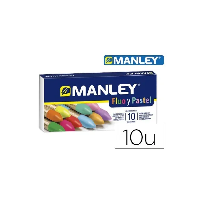 LAPICES CERA MANLEY FLUOR Y PASTEL CAJA DE 10 COLORES SURTIDOS