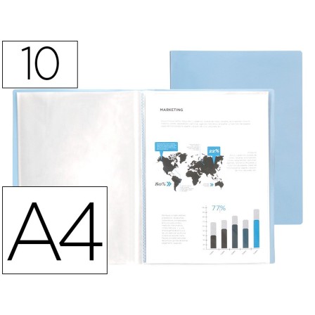 CARPETA LIDERPAPEL ESCAPARATE 10 FUNDAS POLIPROPILENO DIN A4 CELEST...