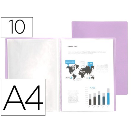 CARPETA LIDERPAPEL ESCAPARATE 10 FUNDAS POLIPROPILENO DIN A4 LAVAND...
