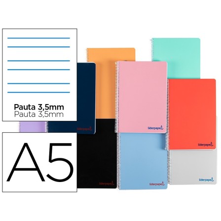 CUADERNO ESPIRAL LIDERPAPEL A5 WONDER TAPA PLASTICO 80H 90G PAUTA 3...