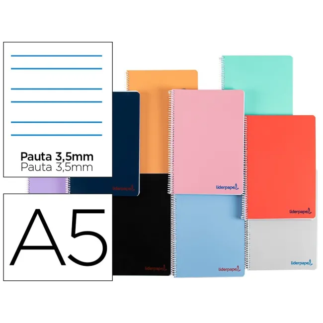 CUADERNO ESPIRAL LIDERPAPEL A5 WONDER TAPA PLASTICO 80H 90G PAUTA 3...
