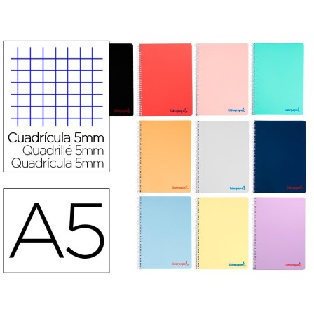 CUADERNO ESPIRAL LIDERPAPEL A5 WONDER TAPA PLASTICO 80H 90GR CUADRO...