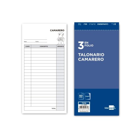 TALONARIO LIDERPAPEL CAMARERO 3/Fº ORIGINAL Y COPIA T214